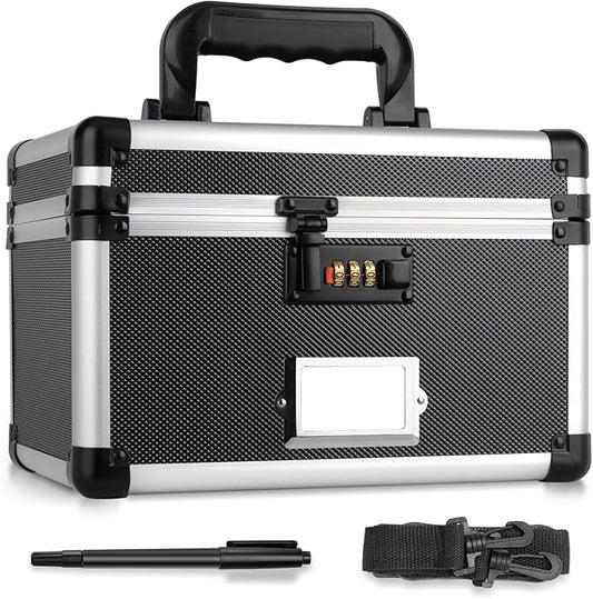 11 x 7 x 8.3 Inch Lockable Storage Box with Combination Lock, Portable Safe for Documents, Medicine, Cash & Valuables, Medicine Lock Box with Label Slot for Home, Office & Travel - Black