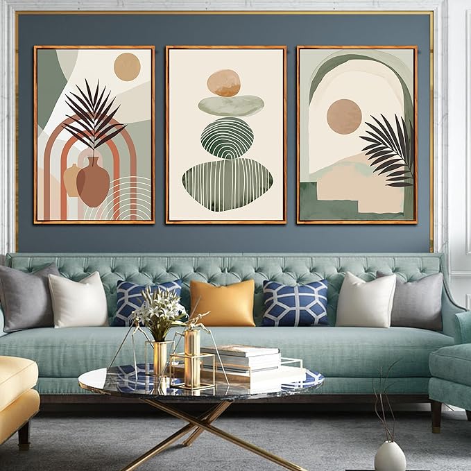 ZHAOSHOP Boho Wall Art for Bedroom - 3 Piece Wall Art for Living Room - Large Minimalist Wall Art with Frame Ready to Hang Size 24" x 36"