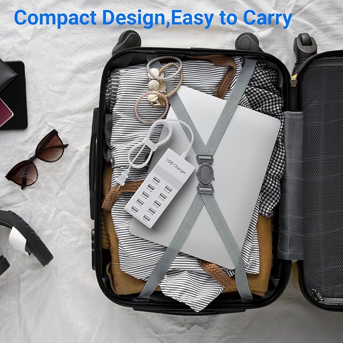 10-Port USB Charger Station, 50W10A Multiport Charger Hub for iPhone, Galaxy, iPad & More