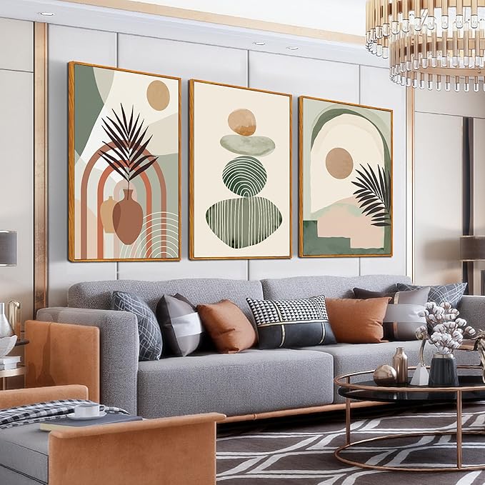 ZHAOSHOP Boho Wall Art for Bedroom - 3 Piece Wall Art for Living Room - Large Minimalist Wall Art with Frame Ready to Hang Size 24" x 36"