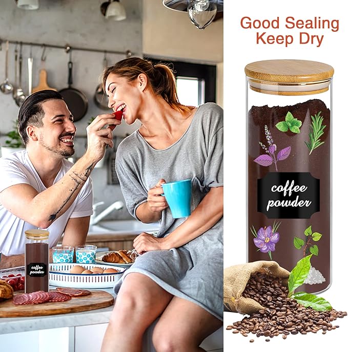 16 oz 20 pcs Glass Jars with Bamboo Lids, Stackable Clear Food Storage Jars, Airtight Kichen Glass Pantry Storage Containers with Lids for Rice, Candy, Sugar, Flour, Nuts, Cookie, Spice