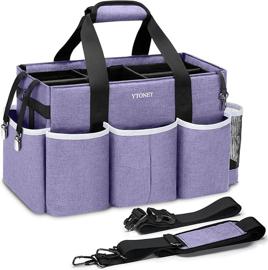 Ytonet Cleaning Caddy, Wearable Cleaning Supplies Organizer with 4 Foldable Dividers, Large Cleaning Caddy for Cleaning Supplies with Handle and Shoulder Straps, Cleaning Bags for Housekeepers, Purple