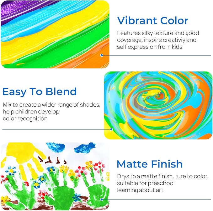 18 Colors Large Washable Paint Set for Kid (8.45oz,250 ml), Bulk Paint Supplies Non Toxic Children Tempera Paint for Art, Craft, DIY, Poster & Finger Paint, Face, School Home Classroom Party