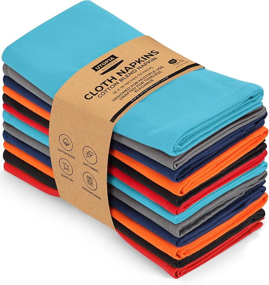 Utopia Kitchen Multi Color Cloth Napkins [12 Pack, 18x18 Inch] Absorbent Cotton Blend Washable and Reusable for Dinner, Restaurant, Lunch, Wedding and Hotel