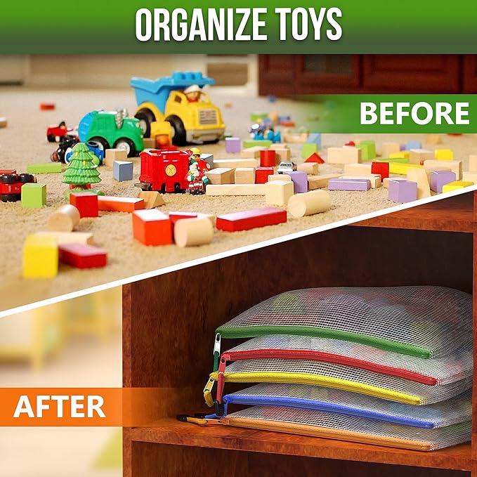 10 Pack Mesh Zipper Pouch Bags 10x14 inch - Plastic Zipper Pouches for Organizing - Document Bags With Zippers - Letter Size Zippered Pouch - Document Pouches With Zippers