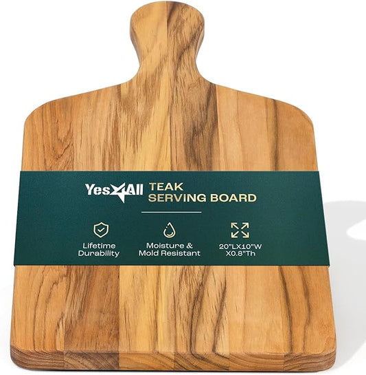Yes4All Teak Cutting Boards for Kitchen, [20''Lx10''Wx0.75”] Ergonomic Handle Serving Board, Pre-Oiled Teak Wood Charcuterie Board, Multipurpose use for Slicing and Serving Wood Cutting Boards