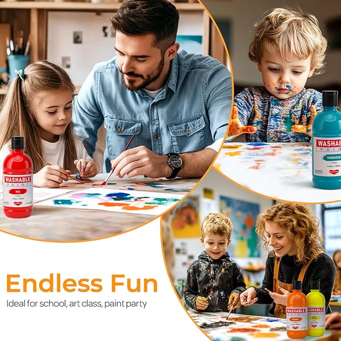 18 Colors Large Washable Paint Set for Kid (8.45oz,250 ml), Bulk Paint Supplies Non Toxic Children Tempera Paint for Art, Craft, DIY, Poster & Finger Paint, Face, School Home Classroom Party