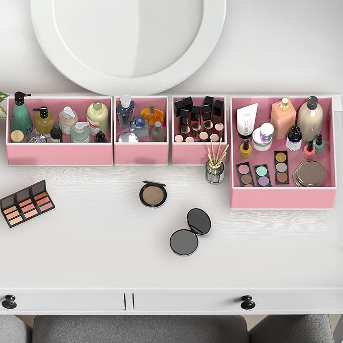 Simple Houseware Underwear Drawer Organizer for Lingerie/Undergarment/Bra/Panty/Sock/Onesie, Set of 6, Pink