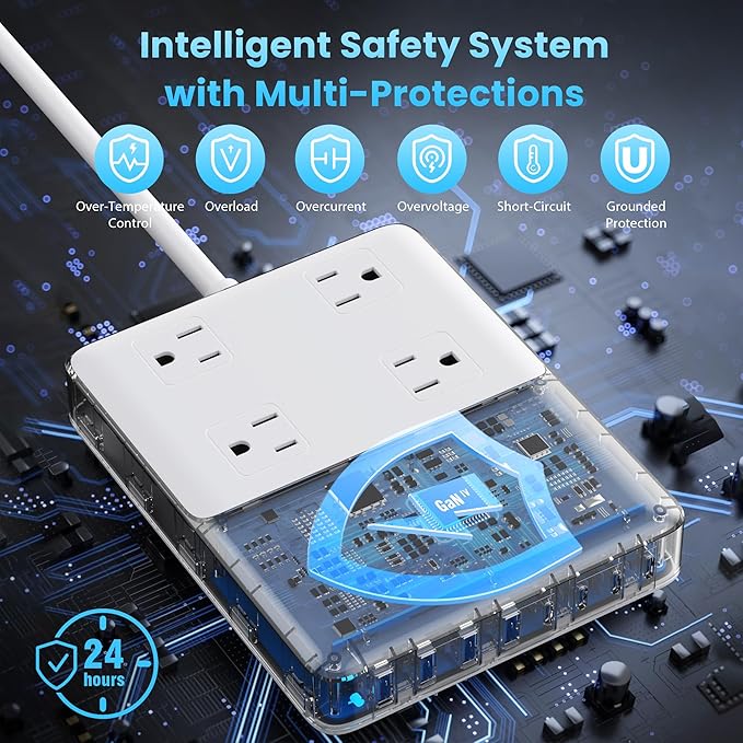 12-in-1 Charging Station USB C Power Strip with 5ft Cord,200W GaN IV USB C Charger Block,4 AC Outlets,4 USB-A,4 USB-C for MacBook,iPhone 16/15/14,Fast Charging Desktop Charger for Office (A-White)