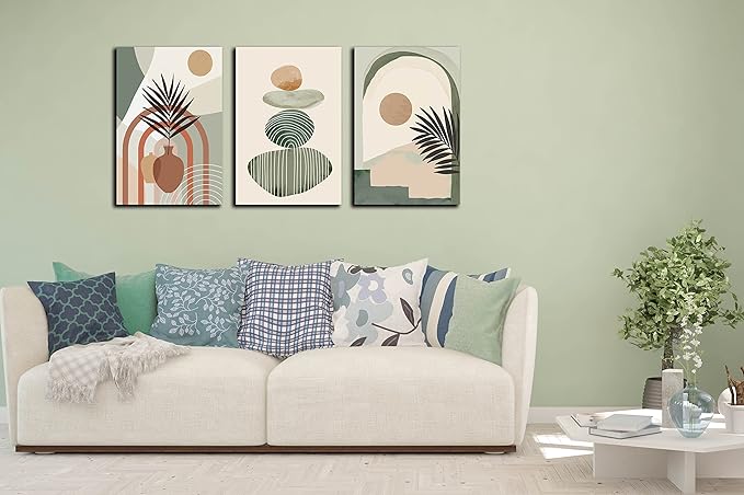 ZHAOSHOP Boho Room-Decor for Bedroom - Green Canvas Art Wall Decor - Modern Minimalist Wall Art Ready to Hang Size 24" x 16"x 3 Pieces