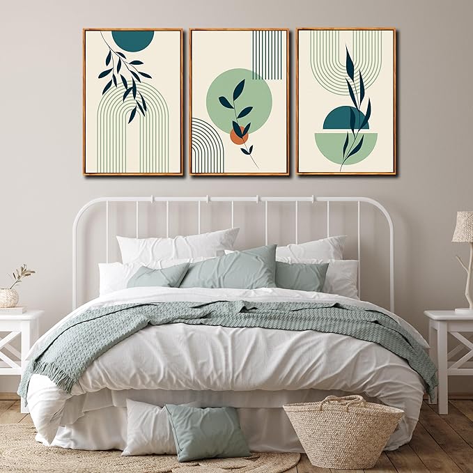 ZHAOSHOP Green Plant Framed Wall Art - Bohemian Wall Decor for Bedroom - Boho Pictures Wall Decor Size 24" x 36" x 3 Pieces