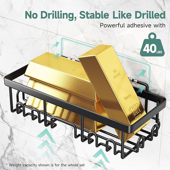 Veken Rustproof & Waterproof Shower Caddy 6-Pack, No Drilling Adhesive Shelves Rack with Soap Holder, Large Capacity Bathroom Organizers and Storage, Wall-Mounted Kitchen & Home Decor