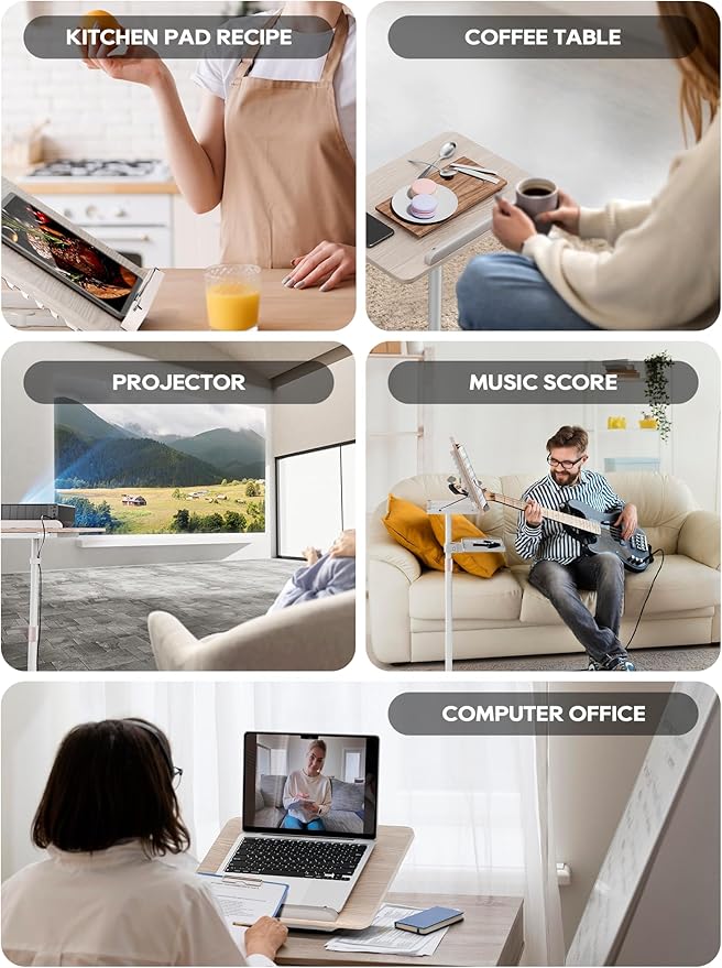 2 in 1 Adjustable Book Stand - Dual-Use Floor and Desktop Book Holder Stand, Height Adjustable 23.5-52 in, Elastic Page Clips for Music Sheet, Recipe, Tablet, Laptop-White