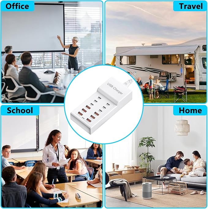 12-Port USB Charger 50W USB Charging Station, Fast Charger Hub for iPhone 15/14/13/12/Samsung/Tablet/Watch/Headphones/Laptop/Multiple Devices