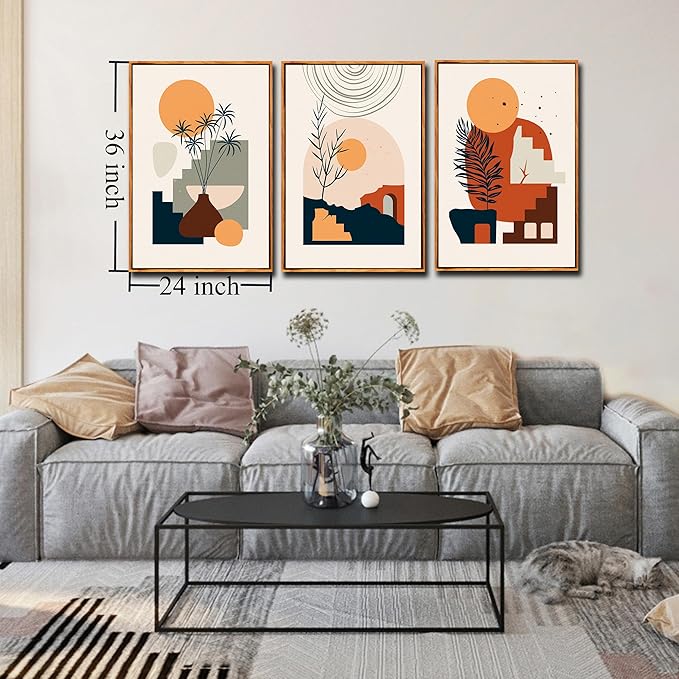 ZHAOSHOP Boho Wall-Art for Living Room - 3 Piece Wall Art Framed Minimalist Wall Art Bedroom Ready to Hang Size 24" x 36"