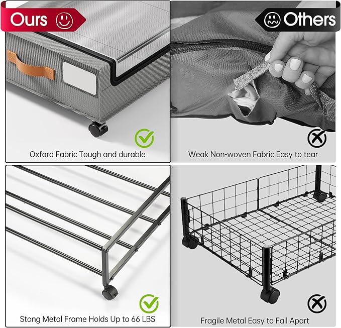 Yecaye Under Bed Storage with Wheels, 2 Pack Under Bed Storage Containers, Large Under Bed Rolling Storage with Clear Window & Label, Bedroom Storage Organizer for Clothes, Shoes,Toys, Books, Blankets