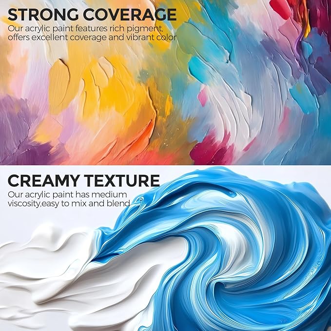 12 Colors Large Acrylic Paint Set (16.9 oz,500 ml), Bulk Acrylic Paint Non-Toxic Art Painting Supplies on Multi Surface Pumpkin Canvas Wood Craft Fabric Rock for Artist Kids with Color Wheel