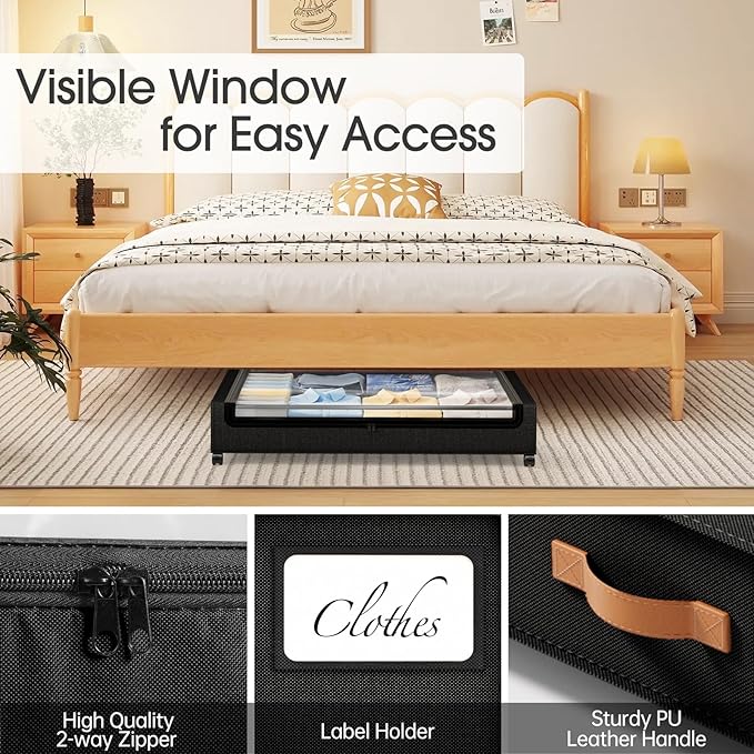 Yecaye Under Bed Storage with Wheels 2Pack, 70L Larger Capacity Under Bed Storage Containers, Underbed Shoe Storage Organizer, Rolling Under Bed Metal Drawers for Clothes, Blankets(35.5 x 17 x 6.7in)