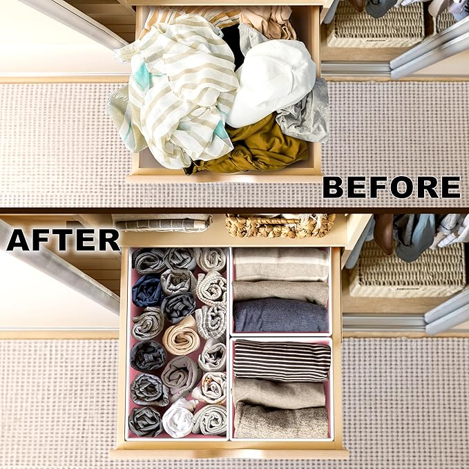 Simple Houseware Underwear Drawer Organizer for Lingerie/Undergarment/Bra/Panty/Sock/Onesie, Set of 6, Pink