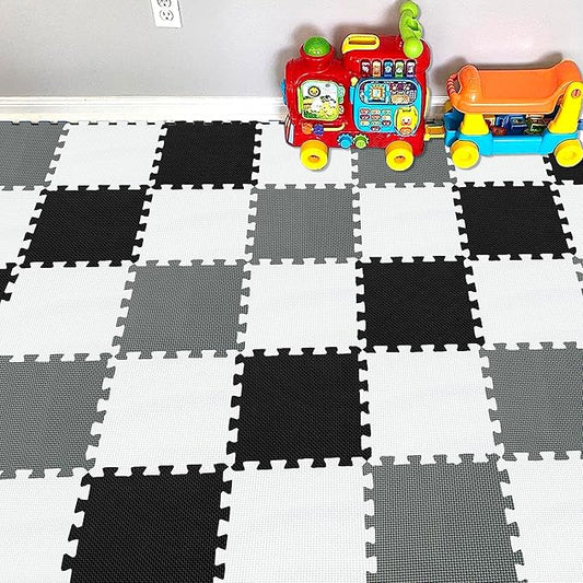 YIMINYUER® 25 Tiles (30cm×30cm×1cm Each Tile) Baby Soft Puzzle Play Mats, Kids Thick EVA Foam Floor, Toddlers & Children's Soft Interlocking Mat R01R04R12G301025
