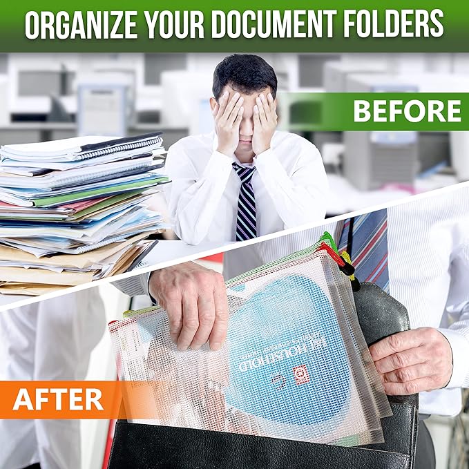 10 Pack Mesh Zipper Pouch Bags 10x14 inch - Plastic Zipper Pouches for Organizing - Document Bags With Zippers - Letter Size Zippered Pouch - Document Pouches With Zippers