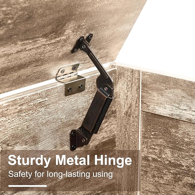 VECELO Storage Chest, 43.3in Wooden Bench for Storage with Safety Metal Hinges and Wicker Mat,Entryway Shoe Trunk Industrial Style for Bedroom Living Room,Burly Wood