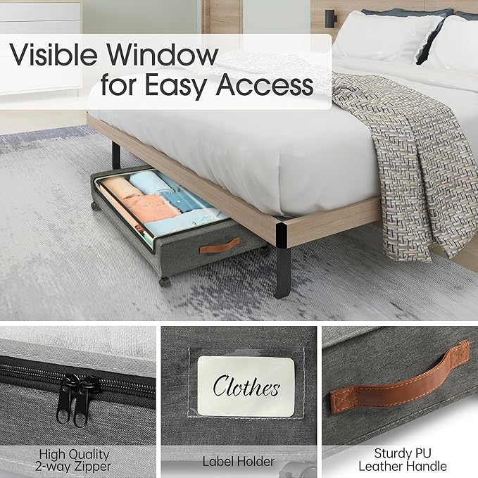 Yecaye Under Bed Storage with Wheels, 2Pack Under Bed Storage Containers, Underbed Shoe Storage Organizer, Rolling Under Bed Metal Drawers for Clothes, Blankets(30.71 x 16.93 x 6.69 in)