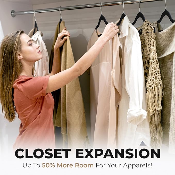 100 Pack Velvet Hanger for Shirt Pants Dresses Skirts Suits Jackets - Slim Space Saving Design - Standard Coat Hanger - Sturdy & Durable Design with Shoulder Grooves Hook - Black