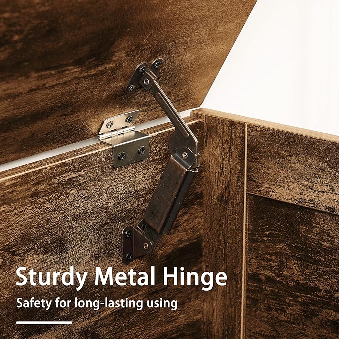 VECELO 43.3" Storage Chest with Lift Top Storage, Farmhouse Style Ottoman with Handwoven Wicker Cushion, Safety Hinges, Ideal for Entryway, Bedroom, Living Room, Walnut Brown