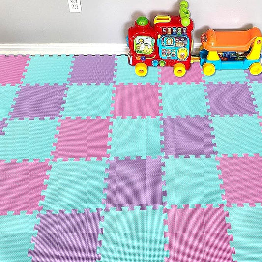 YIMINYUER® 25 Tiles (30cm×30cm×1cm Each Tile) Baby Soft Puzzle Play Mats, Kids Thick EVA Foam Floor, Toddlers & Children's Soft Interlocking Mat R03R08R11G301025