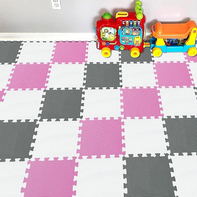 YIMINYUER® 25 Tiles (30cm×30cm×1cm Each Tile) Baby Soft Puzzle Play Mats, Kids Thick EVA Foam Floor, Toddlers & Children's Soft Interlocking Mat R01R03R12G301025