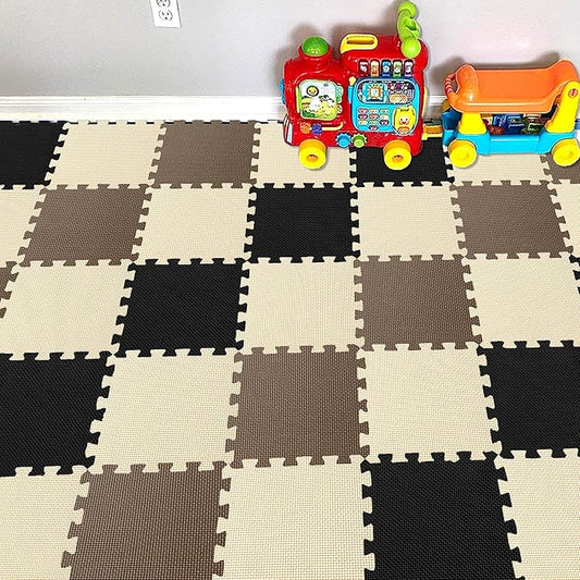 YIMINYUER® 25 Tiles (30cm×30cm×1cm Each Tile) Baby Soft Puzzle Play Mats, Kids Thick EVA Foam Floor, Toddlers & Children's Soft Interlocking Mat R04R06R10G301025